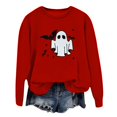 thumbnail image 7 of Halloween Sweatshirt for Women Hoodless Sweatshirt Casual Long Sleeve Graphic Crewneck Pullover Top for Women Red XXL, 7 of 7