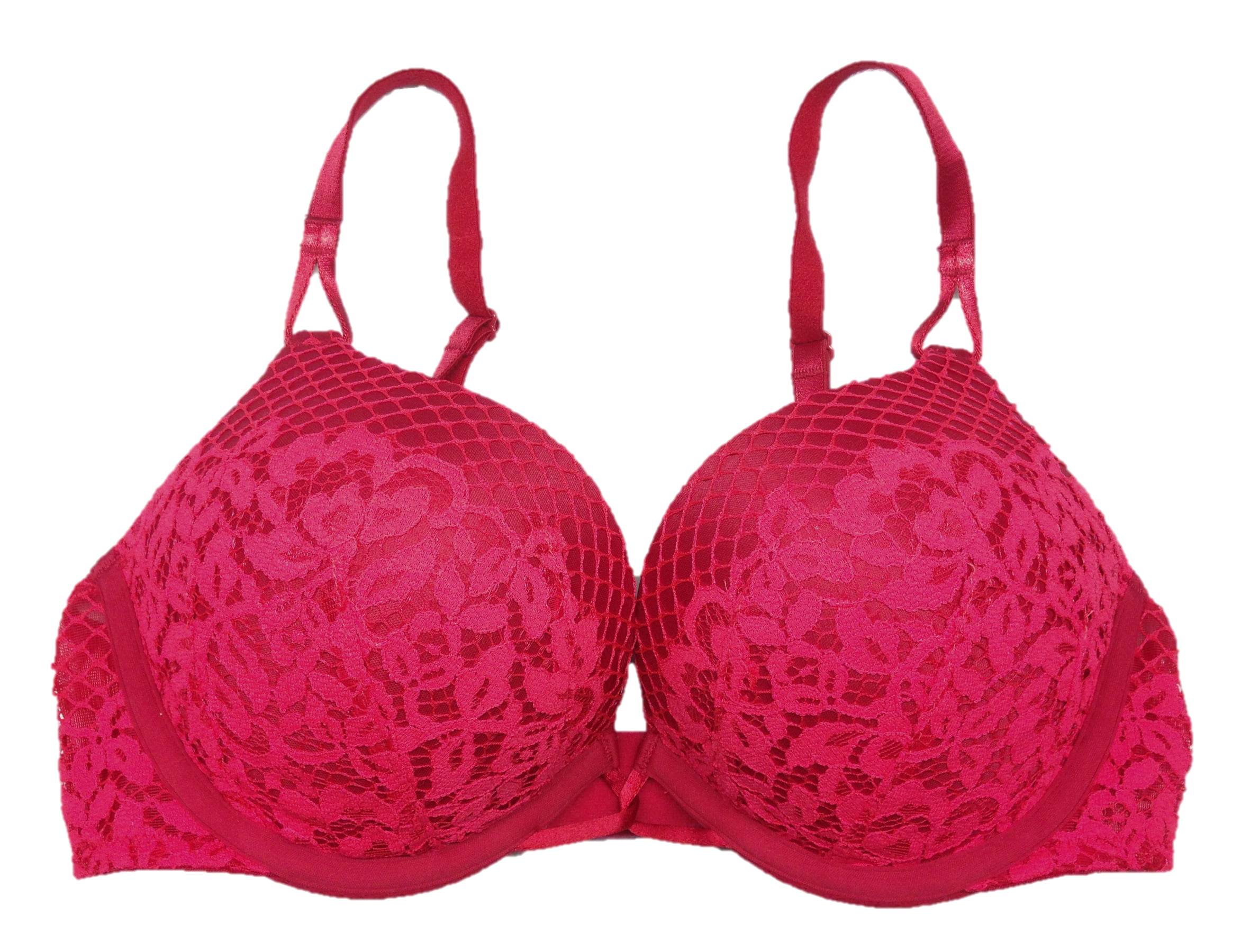 Victorias Secret BOMBSHELL Push Up Adds 2 Cup Sizes lace Bra 32D pink orange