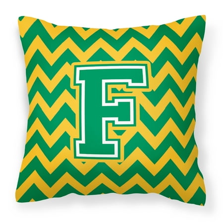 Letter F Chevron Green and Gold Fabric Decorative Pillow