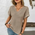 thumbnail image 5 of QUNYINEY Shirts for Women Striped V Neck Casual Short Sleeve Tops Pullover Loose Going Out Shirts, 5 of 5