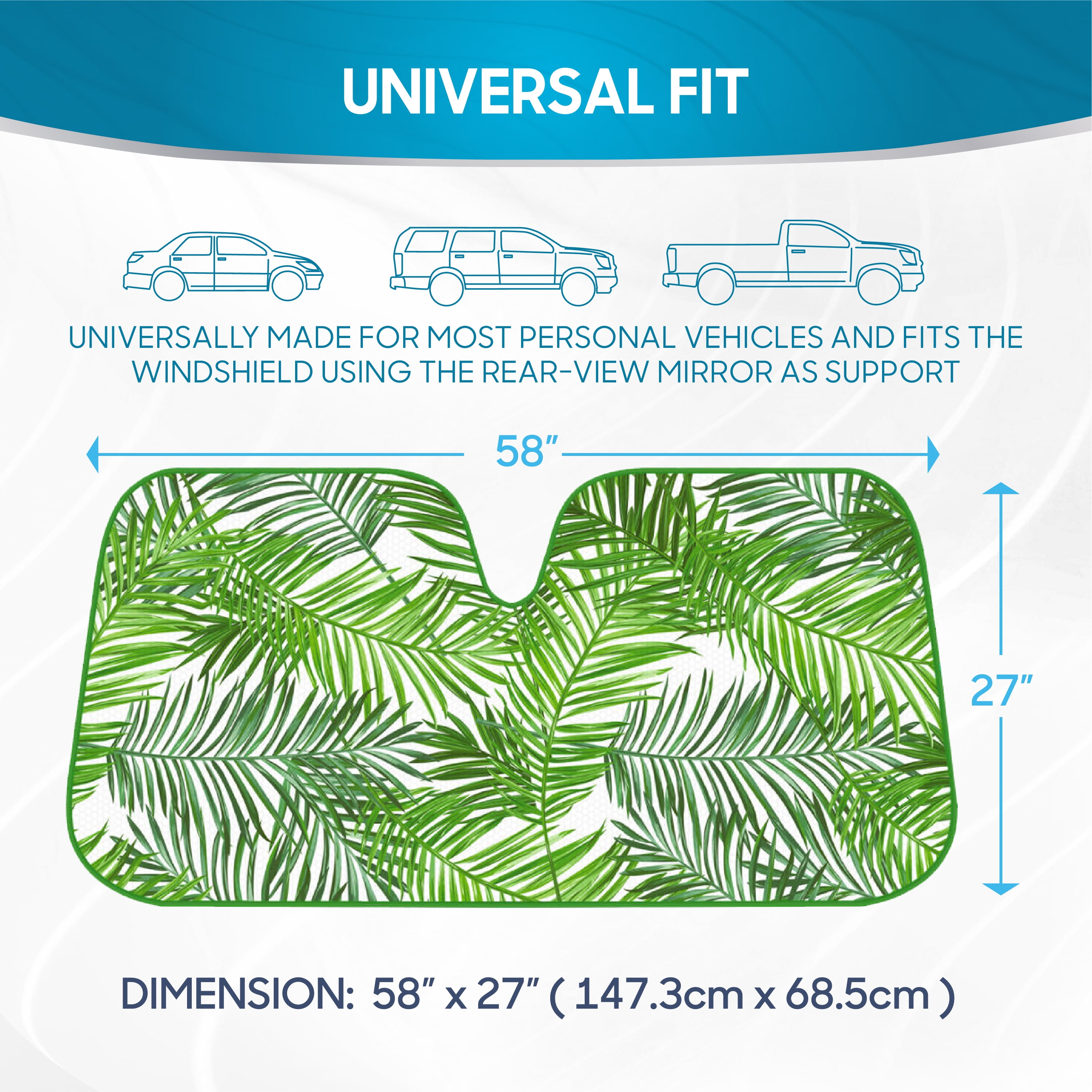 Tropical Leaves Car Windshield Sun Shade for Auto SUV Truck - AS-768 Balmy Fern