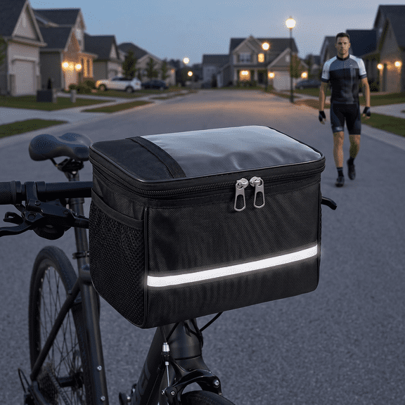 Damkogic Large Capacity Detachable Bike Handlebar Bag with Reflective Strip, Front Storage Bag for Commuting Camping Outdoor