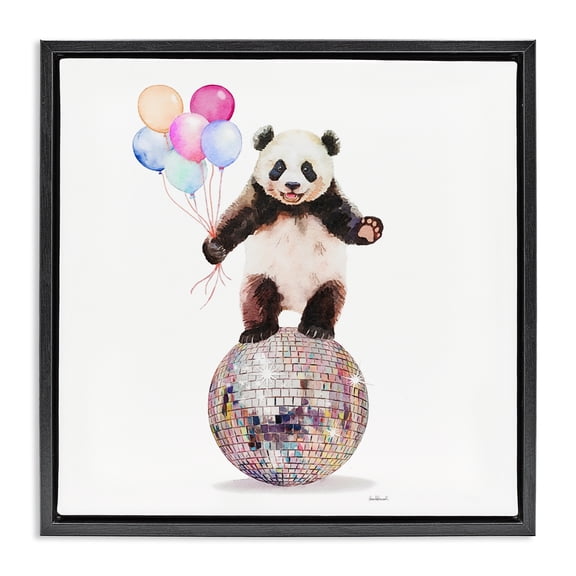 Stupell Industries Farmhouse Panda & Balloons Disco Black Floating Frame Canvas Art, 18 x 18, by Amanda Greenwood
