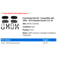 thumbnail image 2 of Front Brake Pad Set - Compatible with 2006 - 2010 Hyundai Sonata 3.3L V6 2007 2008 2009, 2 of 2