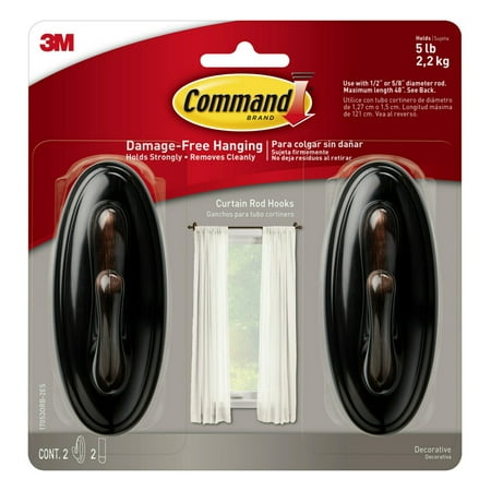 

Command Curtain Rod Hooks Bronze 2 Wall Hooks Hang Dorm Decor Damage-Free