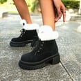 thumbnail image 3 of Womens Winter Boots Lace up Platform Lug Sole Chunky Heel Suede Round Toe Warm Short Snow Booties, 3 of 7