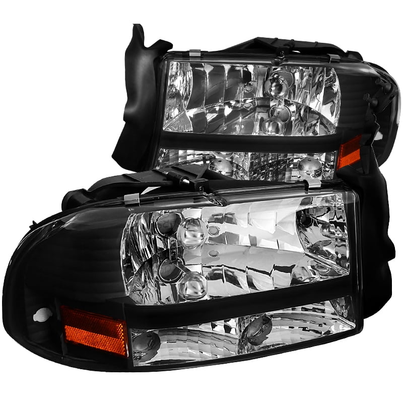 Black 1997-2004 Dodge Dakota Durango LED Strip Headlights Head Lamps Left+Right