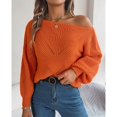 thumbnail image 5 of Orange Womens Sweatshirt Women's Solid Color Casual Cut Out One Line Neck Off Shoulder Long Sleeve Pullover Sweater Fall Clothes for Women, 5 of 6