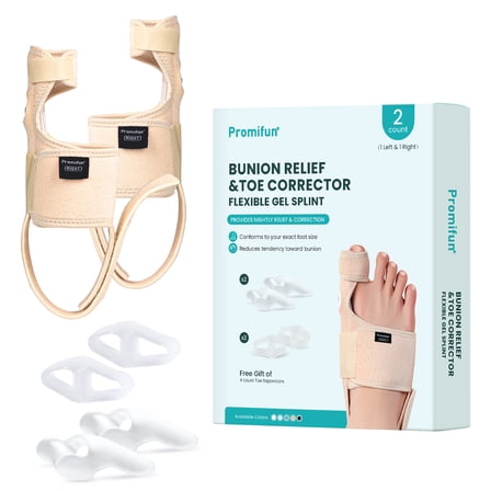 Promifun Bunion Corrector - Orthopedic Bunion Splint - Big Toe Separator Pain Relief for Women & Men - Bunion Correction Toe Straightener with Non-slip Strap, Day Night Support (Beige)