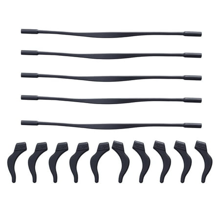 Pink Sunglass Retainer 5 Sets of Anti-slip Elastic Silicone Kids Children's Eyewear Retainer Eyeglass Headband Sunglass Holder Strap Cord and Anti-slip Temple Tips Ear Hook with Clear Case (Black) ()