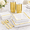 Square Gold-50 Guests, variant on Thanksgiving Plastic Party Plates Set, Pumpkin Design, 25 Guests