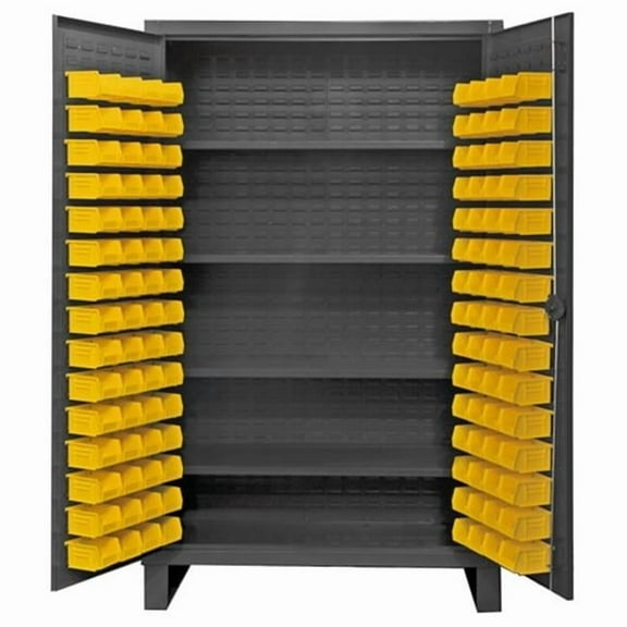 Durham HDC48-120-4S95 12 Gauge Recessed Door Style Lockable Cabinet with 120 Blue Hook on Bins & 4 Adjustable Shelves, Gray - 48 in.