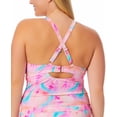 thumbnail image 2 of California Waves Women's Tie Dye Drawstring Tankini Top Swimsuit Pink Size 1X, 2 of 3