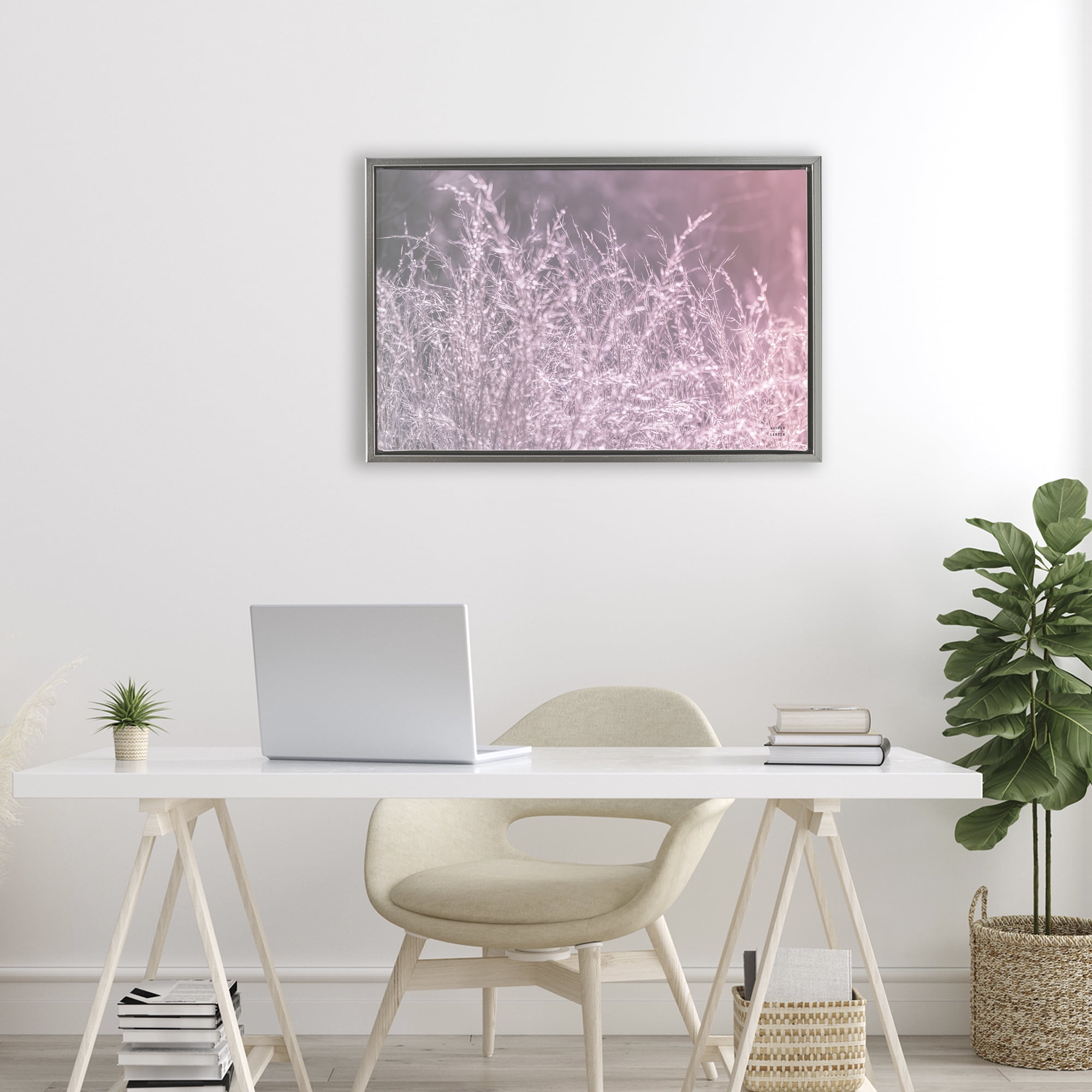 Stupell Industries Pink Morning Gentle Meadow Gray Framed Floater Canvas Wall Art, design by Nathan Larson