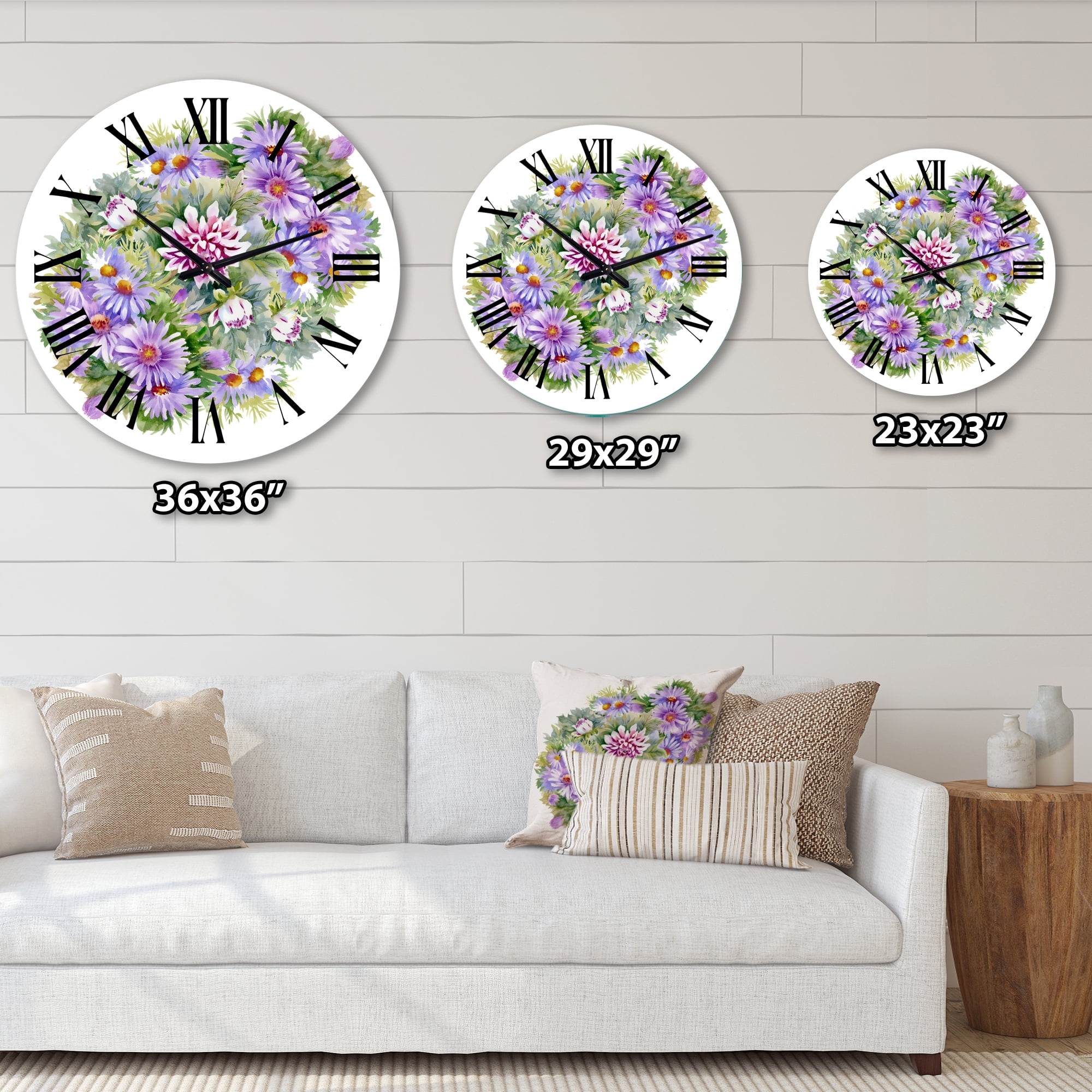 Designart 'Bouquet With Purple Chrysanthemums And Daisies' Traditional Wall Clock