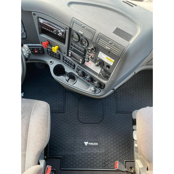 V-Truck Rubber Floor MATS, Fits FREIGHTLINER CASCADIA 113 & 125 2008-2016, Black
