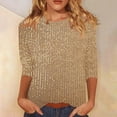thumbnail image 2 of Womens Sparkly Sequin Tops Dressy Casual 3/4 Sleeve V Neck Shirts Holiday Glitter Shimmer Top Evening Night Glitter Party Outfits, 2 of 5