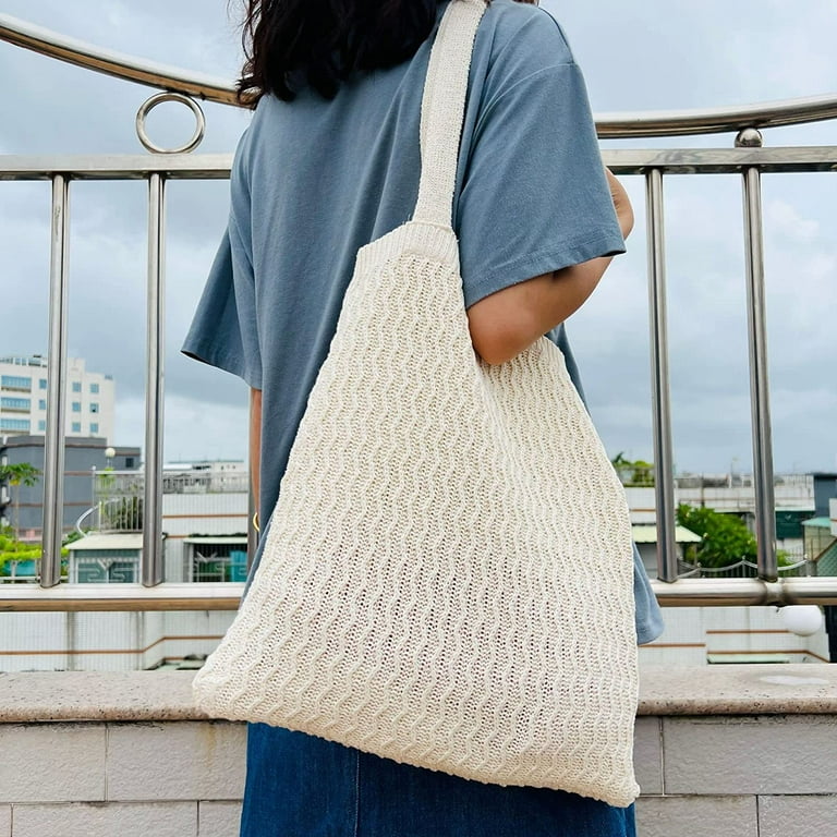 Crochet Tote Bag, Cute Boho Knit Tote Bag Aesthetic Y2k Large Crochet Beach  Bag Shoulder Bag Handbag(Green)