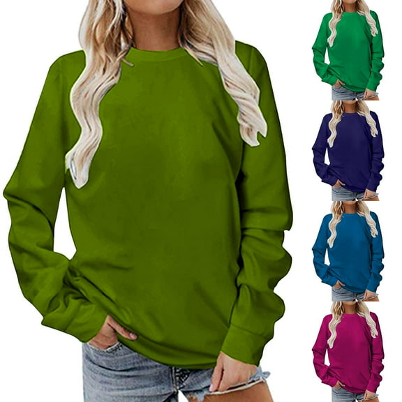 BiZtdJrK Sweatshirt for Women Casual Long Sleeve Workout Shirts Solid Color Crewneck Cute Pullover Tops Fall Sweatshirts Army Green L