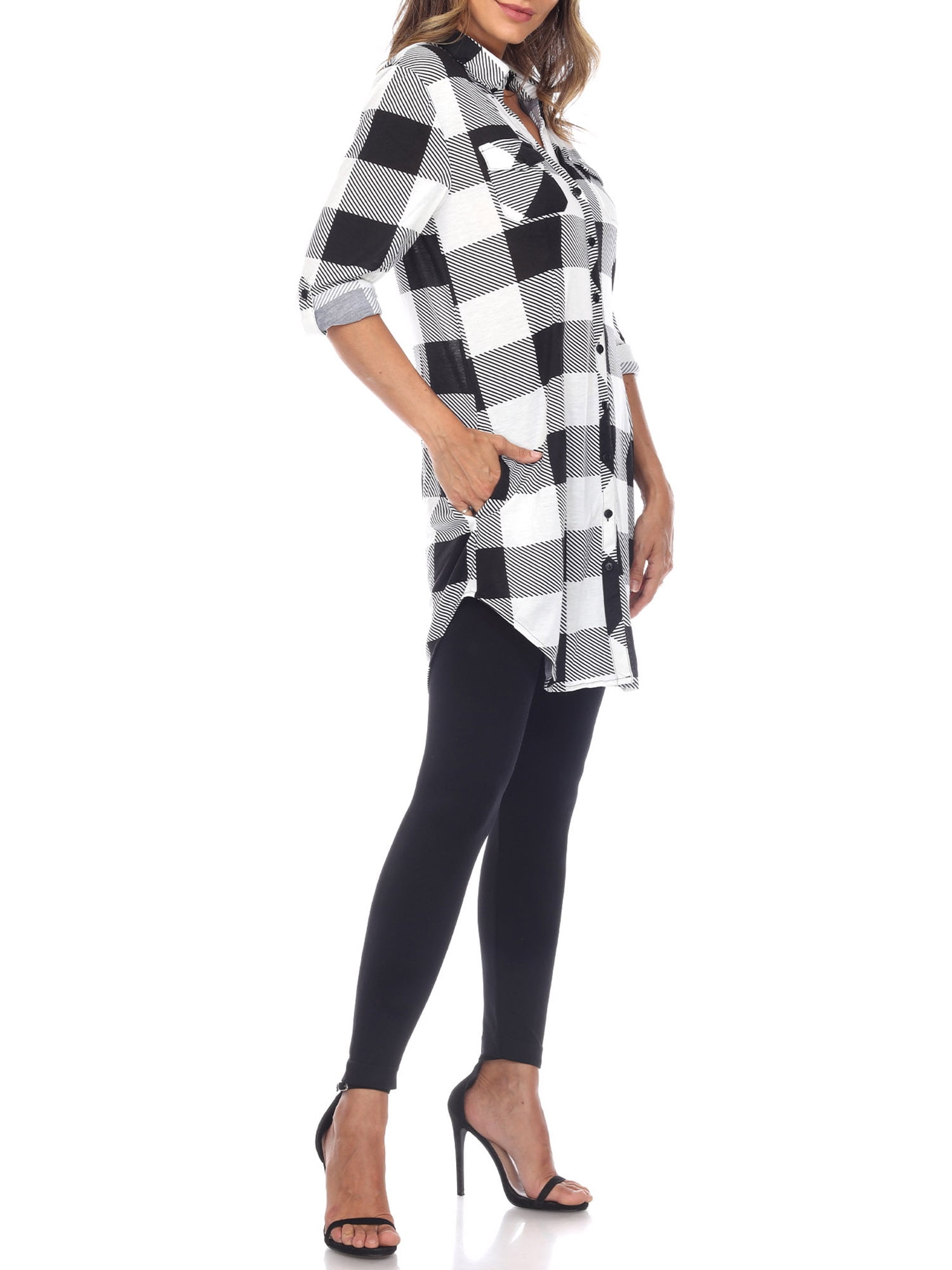 White Mark Women's Light Weight Plaid Print Tunic with Pockets