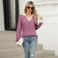 thumbnail image 2 of SWSMCLT Women's Long Sleeve Pullover Sweater Soft Pullover Loose Spring Spandex Top Warm Fashion Casual V Neck Cozy Work Amaranth Medium, 2 of 5