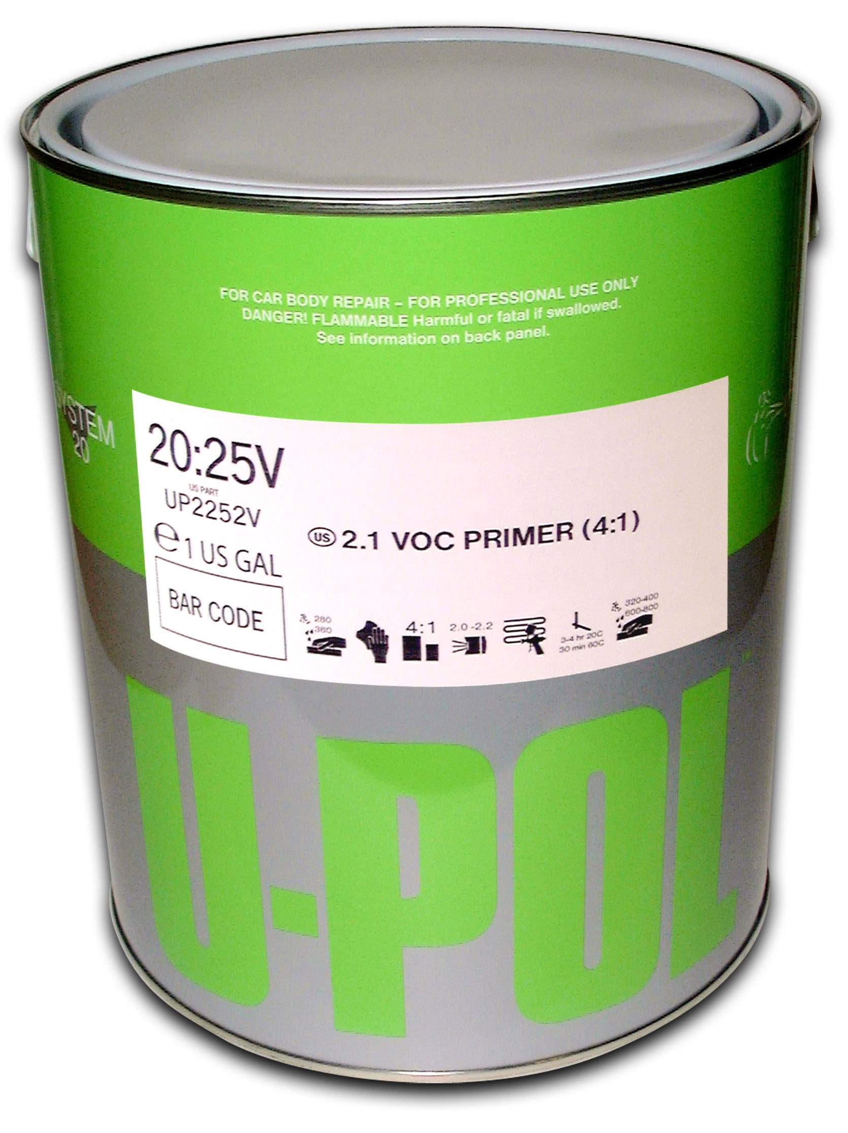 U Pol Products SYSTEM 20 UP2253V High-Build 2K Multi-Purpose Primer, 1 gal Tin, Gray, 4:1 Mixing, High-Build