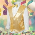 thumbnail image 2 of HXWCHs Stage Performance formal Dress Vest with Rhinestones for Gala Parties and Evening Events Stylish Menswear Vest for COS- Occasions M Gold, 2 of 7