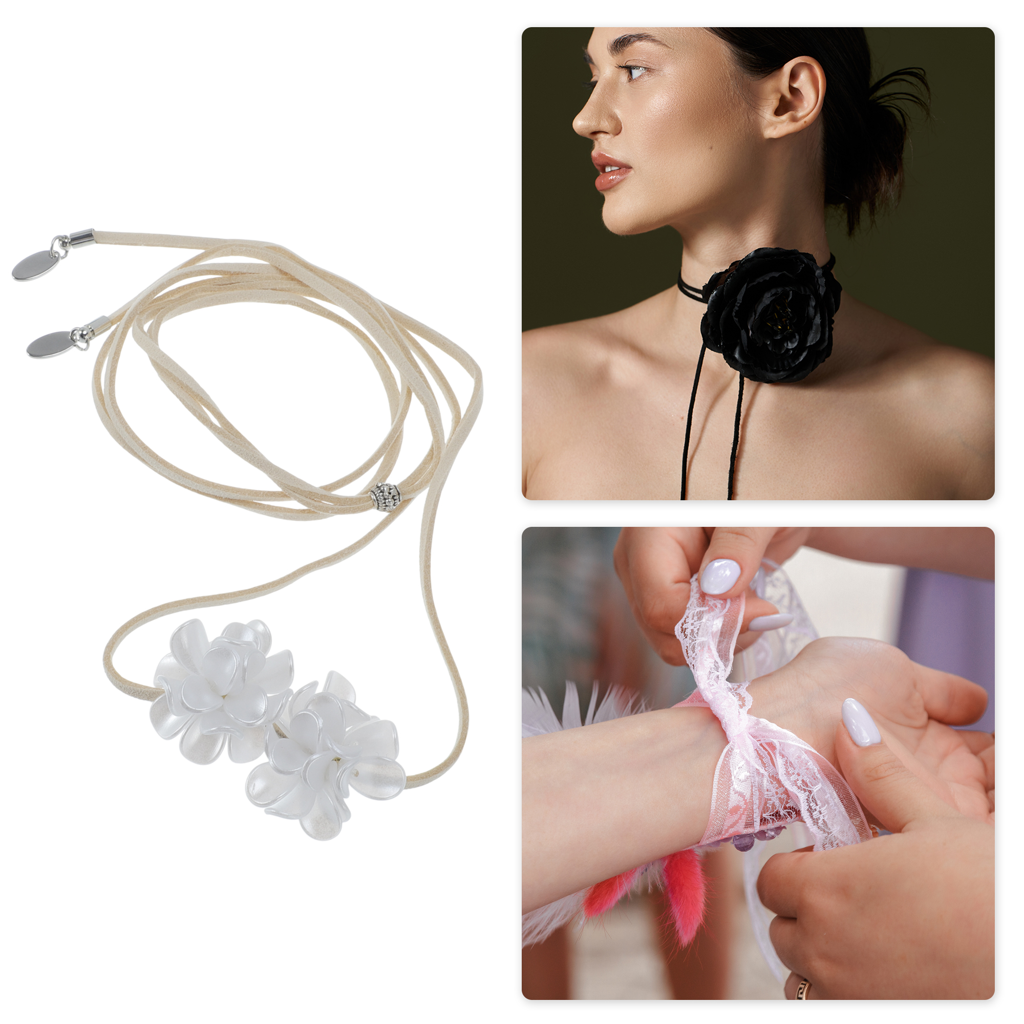 Unique Bargains Adjustable Flower Straps Choker Lacquer White [Adjustable Flower Straps]