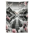 thumbnail image 2 of Ambesonne Lake Tablecloth Rectangular Table Cover, Cherry Blossoms and Mountains, 60"x90", Grey and Blush, 2 of 3