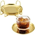thumbnail image 2 of 6 pcs Gold Drink Coaster with Holder Non-Slip Metal Cup Mat Flat Round Drink Coasters for Wedding Drinks Coffee Table Glass Mug Hotel Bar Teacup Party Supplies, 2 of 7