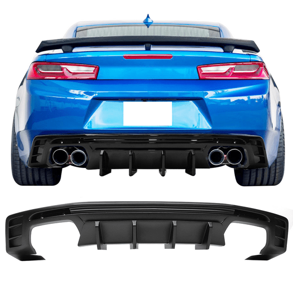 Ikon Motorsports Rear Bumper Lip Diffuser for 2016-2024 Chevy Camaro Ikon Style 3PCS Matte Black PP