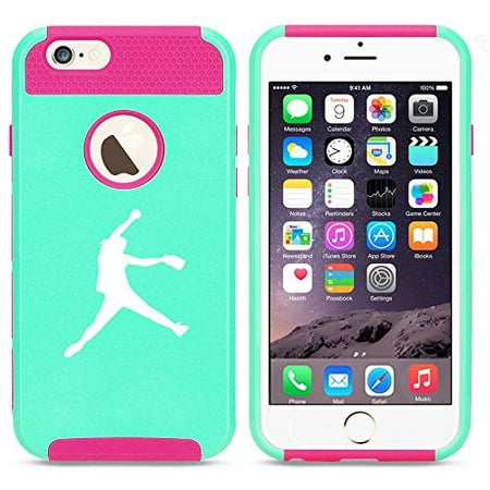 Apple iPhone SE Shockproof Impact Hard Case Cover Female Softball Pitcher (Light Blue-Hot