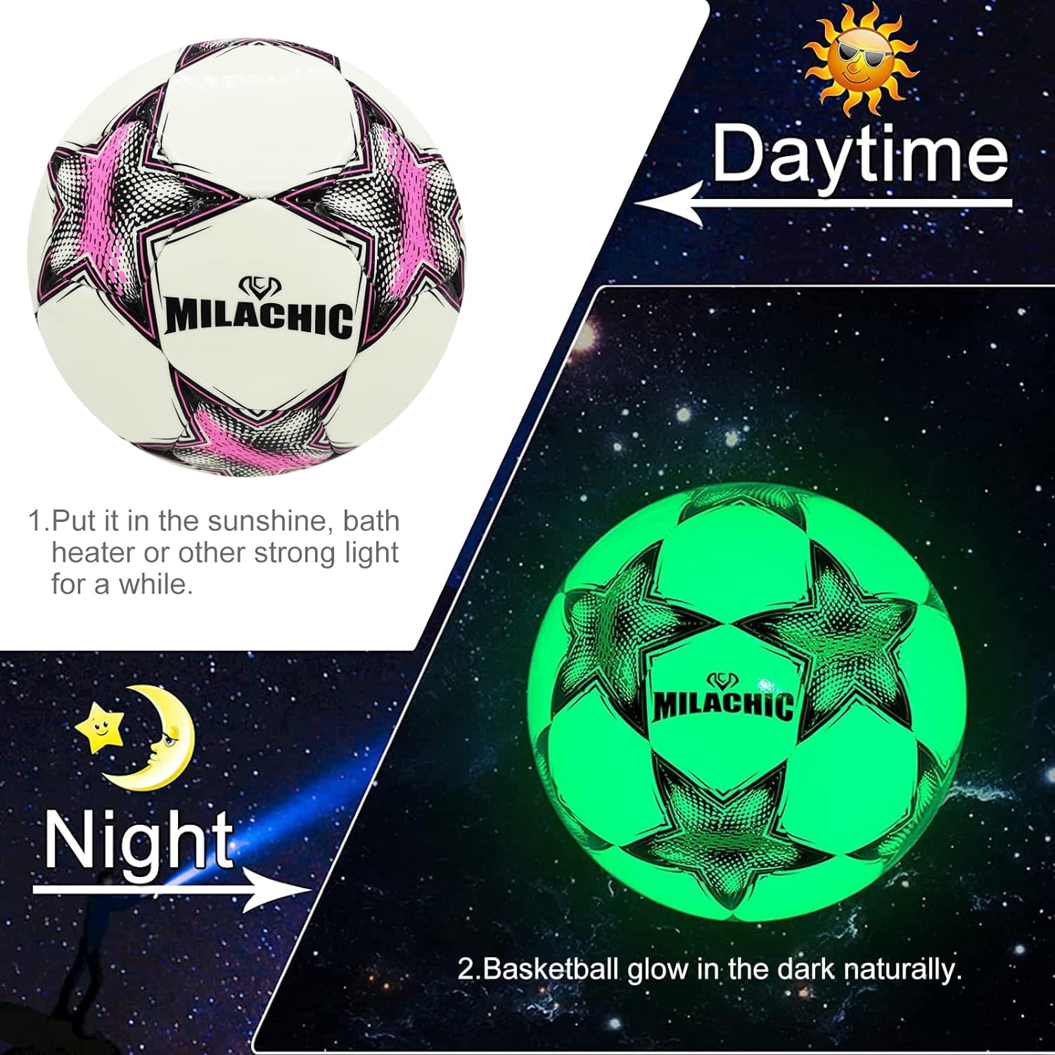 Soccer Ball, Glow in The Dark Soccer Ball Size 3/4 / 5 with Pump, Glowing Luminious Soccer Balls Gifts for Boys, Girls, Men, Women Indoor-Outdoor Soccer Training
