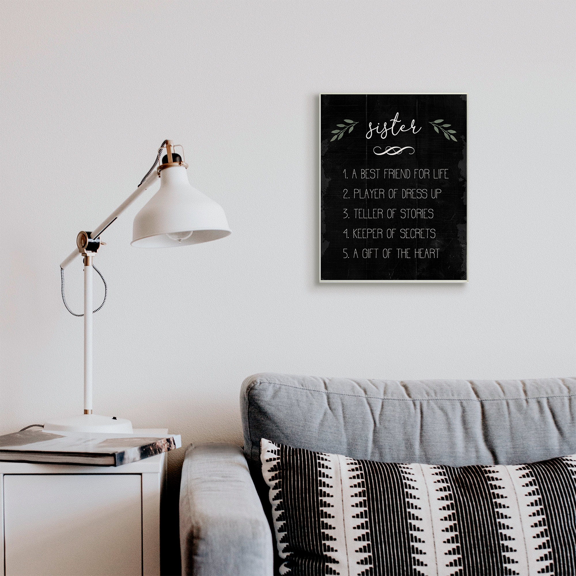 Stupell Industries Sister Facts Family Phrases Distressed Black Pattern Inspirational Painting Unframed Art Print Wall Art, 13 x 19