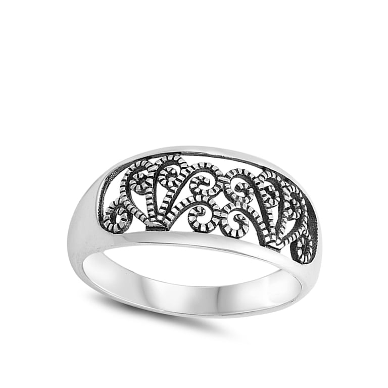 Retro Moderne Scrolls and Leaves Filigree Wide Band Ring in Sterling Silver - 8.5mm Wide - SSR702 Video