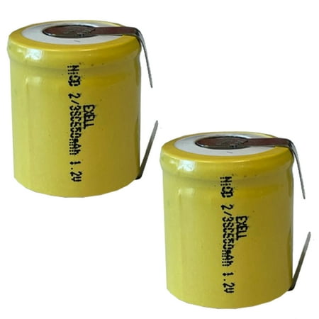2pc 2/3 SubC 1.2V 550mAh NiCD Rechargeable Assembly Batteries w/Tabs