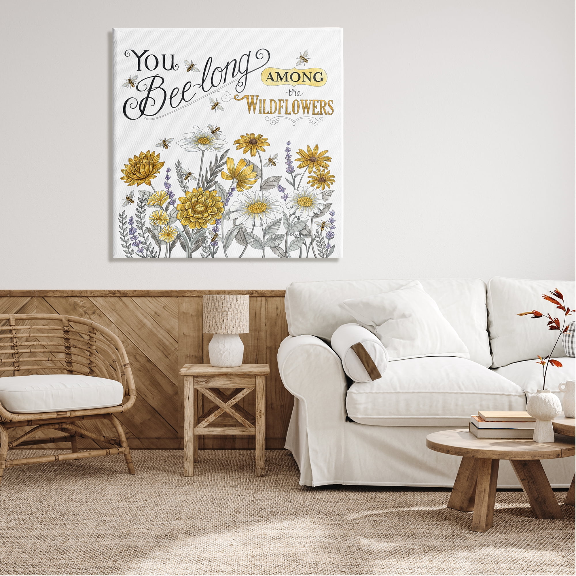Stupell Industries Encouraging Bumble Bee Quote Blossoming Flower Meadow Graphic Art Gallery Wrapped Canvas Print Wall Art, Design by Deb Strain