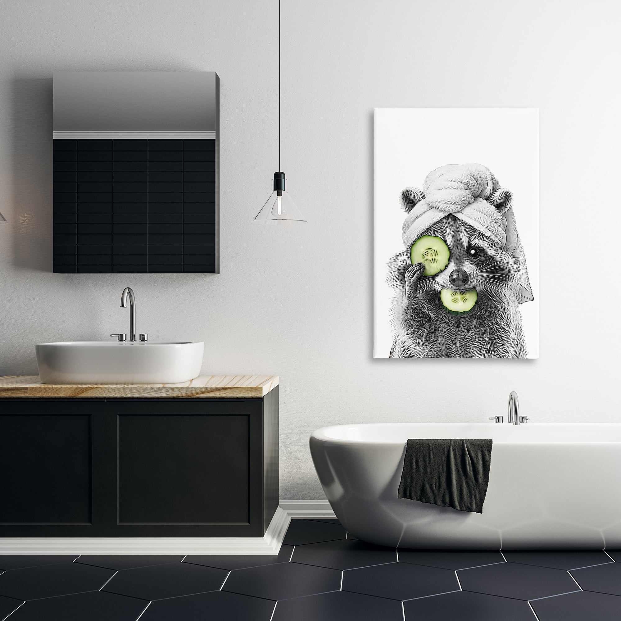 Stupell Industries Raccoon Spa Day Typography Painting Gallery Wrapped Canvas Art Print Wall Art, 24 x 36