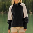 thumbnail image 2 of Ladies' Loose and Comfortable Contrasting Color Design with Lantern Sleeves Semi High Neck Long Sleeve Hoodie for Fashion,Black,L, 2 of 6