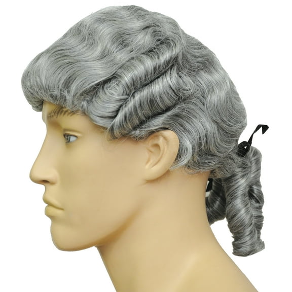 Lacey Wigs LW548MBNGY Bargain Colonial Man Pigtail Wig, No. 44 Brown & Gray - Medium