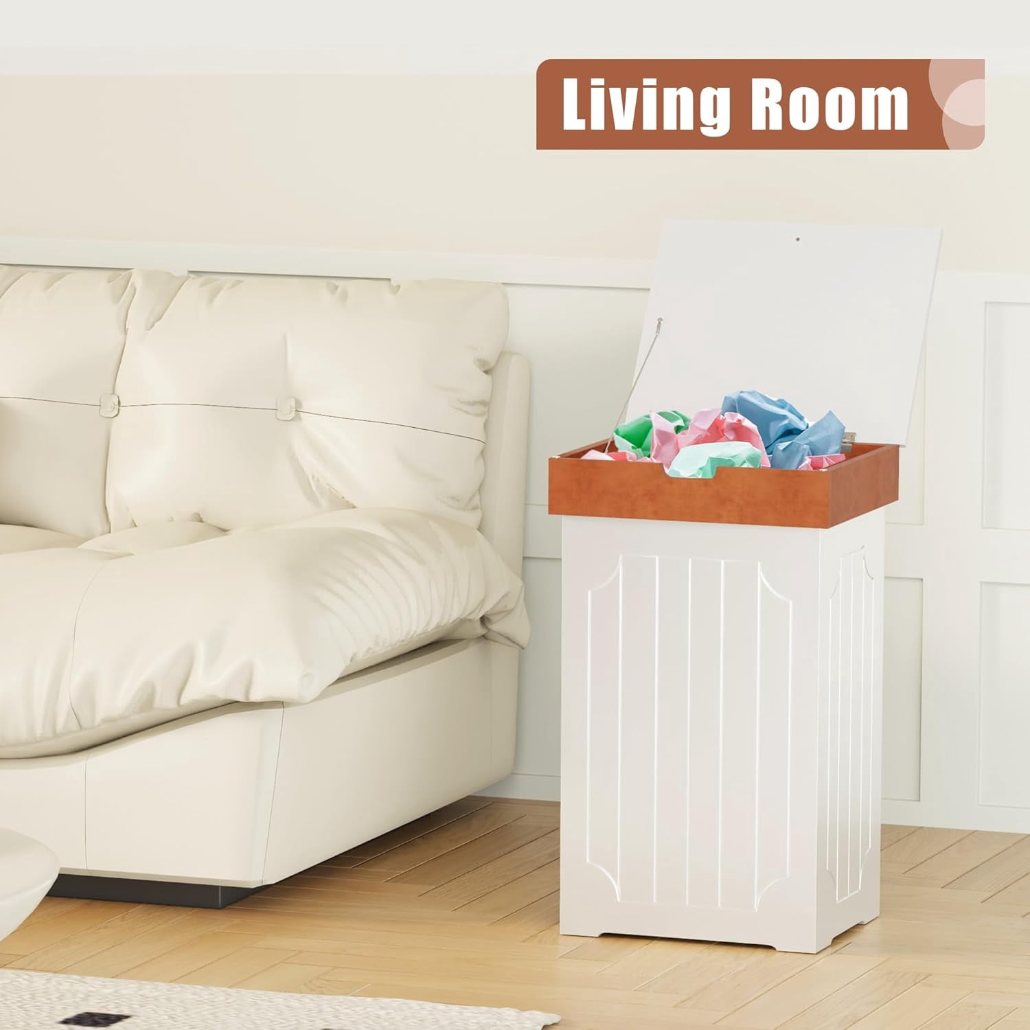 Trash Can Cabinet, 13 Gallon Kitchen Garbage Can, Wooden Recycling Trash Bin, Dog Proof Trash Can, Trash Cabinet with Lid for Home Kitchen Bathroom, White