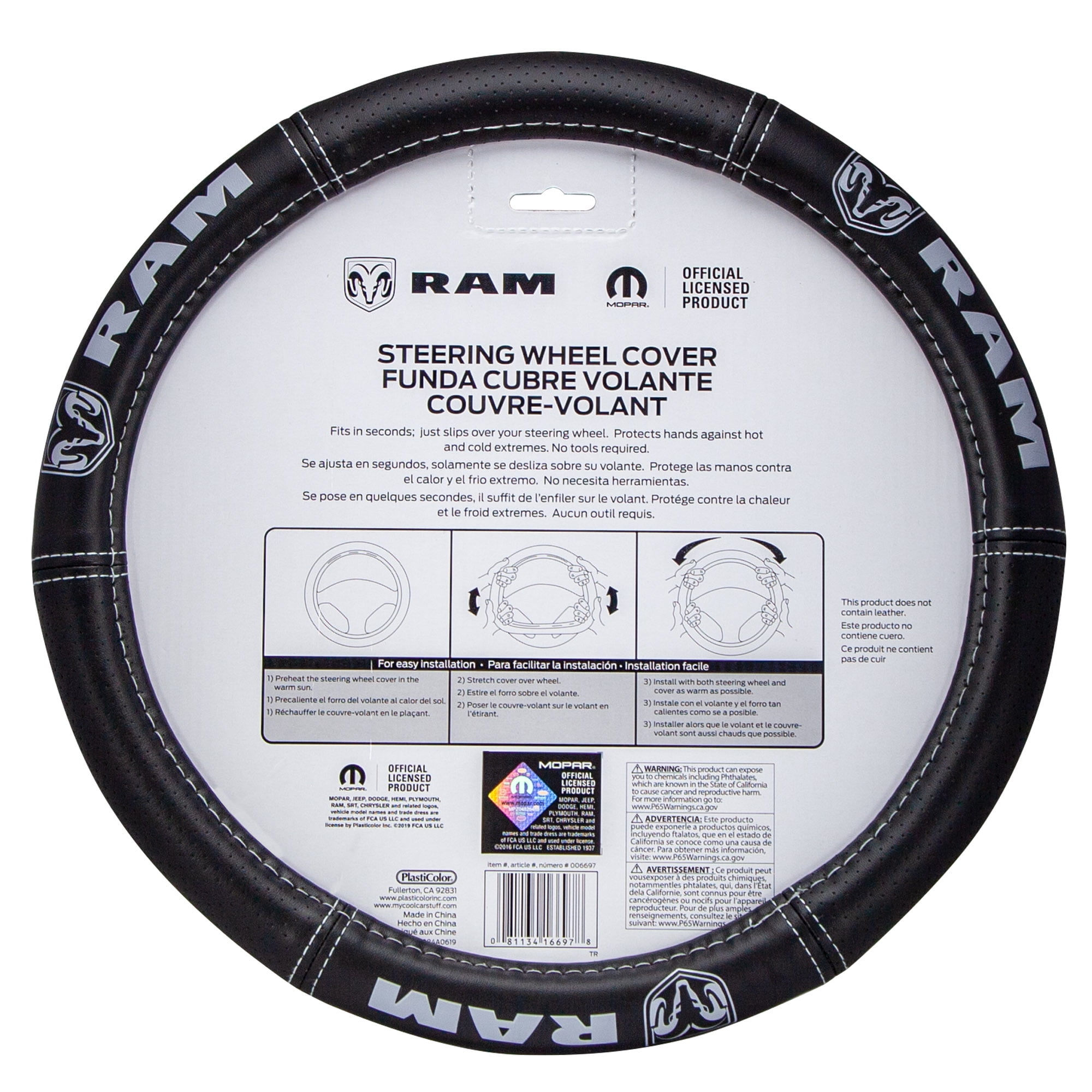 Plasticolor 006697R01 RAM Deluxe Steering Wheel Cover - Black with Grey Logo