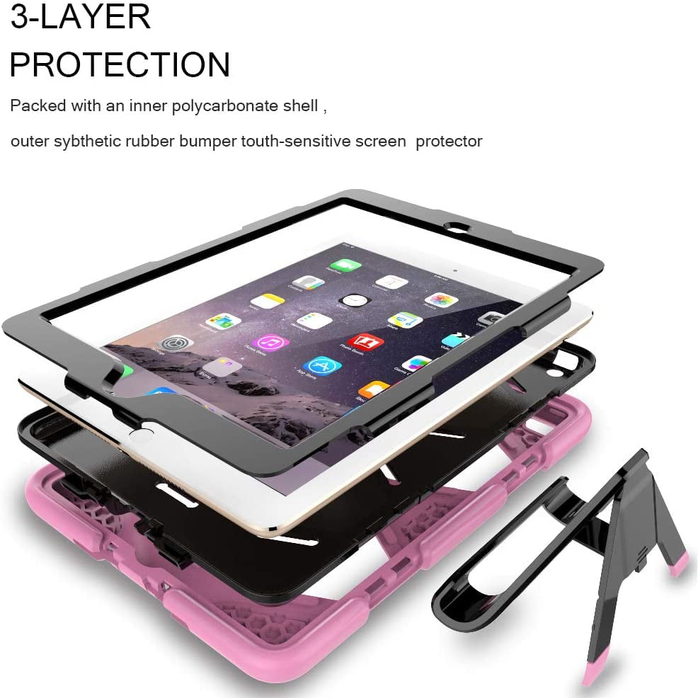 All Black Three Layer Heavy Duty Shock Proof Full Protection Smart Case with Detachable Screen Cover//Stand for iPad 9.7 inch 2018 and 2017 Model New iPad 9.7 2018//2017 Case