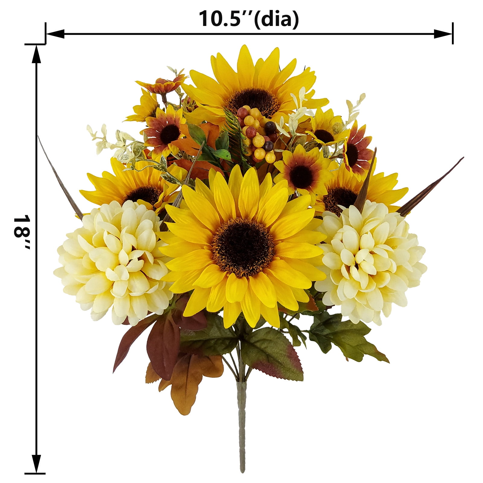 Mainstays 18in Indoor Artificial Floral Bouquet, Yellow Sunflower and Cream Mum.