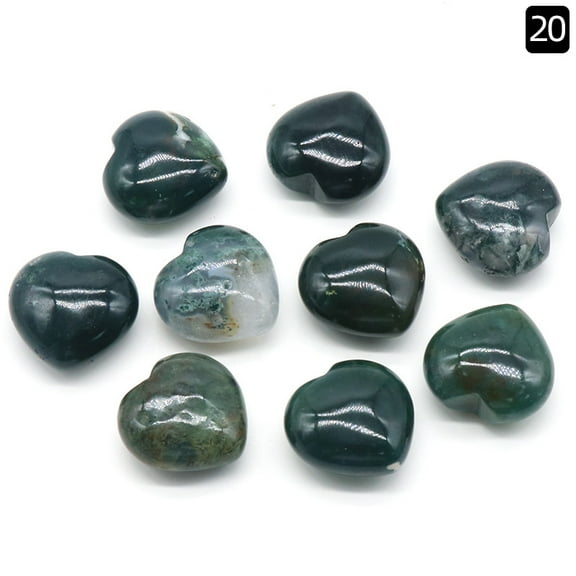 2pc Natural Moss Agate Healing Stones Heart Stones Pocket Palm Stones for Reiki Balancing 30x30mm