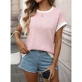 thumbnail image 4 of Women Summer Cap Sleeve Knit Tops Casual Crew Neck Color Block Trendy Tank Top Pink M, 4 of 9
