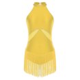 thumbnail image 3 of iiniim Women Rhinestone Fringe Leotard Figure Skating Performance Costume Halter Backless Bodysuit Yellow XXL, 3 of 5