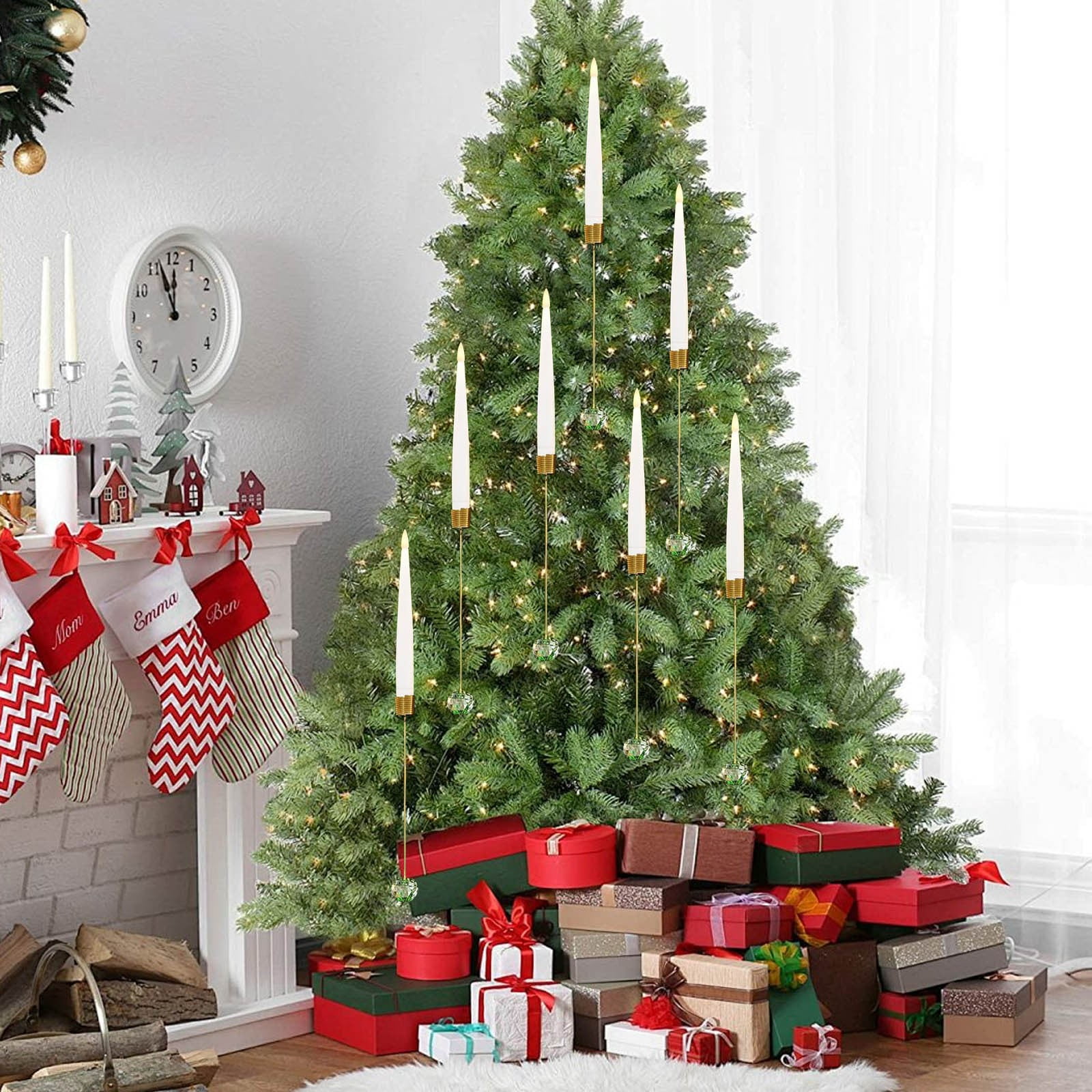 LED Christmas Tree Candles with Remote Timer - 6-12 Pack Flameless Flickering Candles with Ball for Xmas Decor, Wedding & Indoor Holiday Lighting