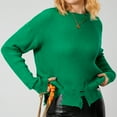 thumbnail image 6 of KOMOO Women Ripped Frayed Short Sweater Long Sleeve Cutout Cropped Sweater Loose Knitted Jumper Knitwear, 6 of 9