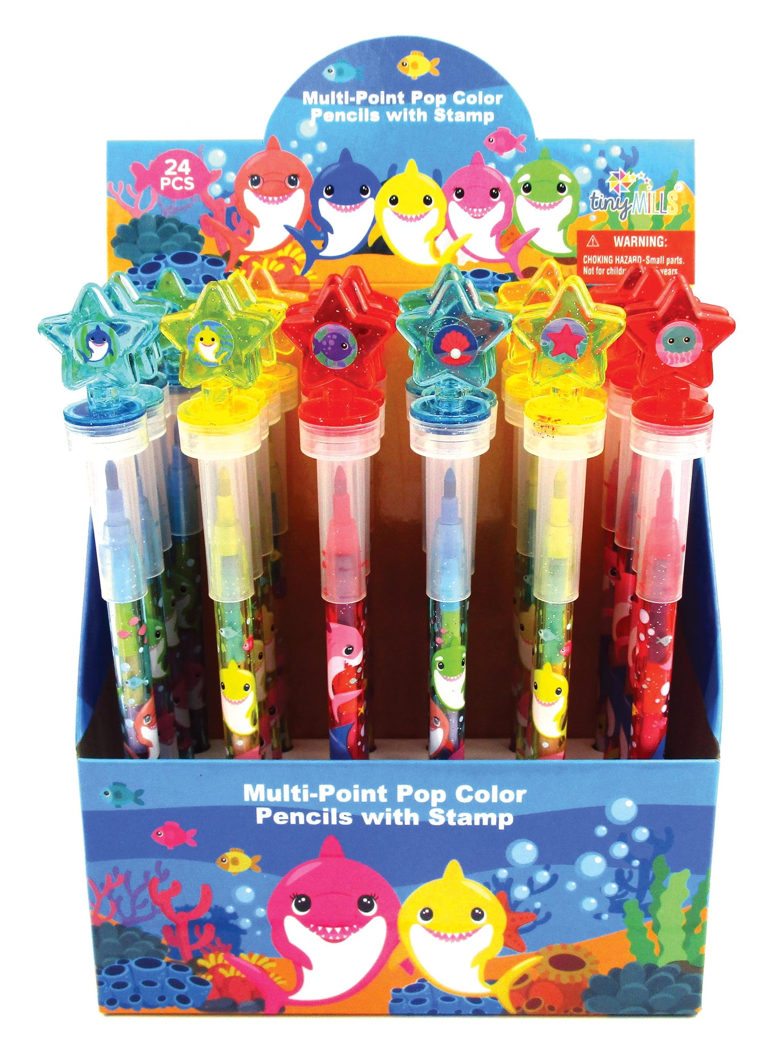 24 Pcs Shark Family Pop Color Pencils with Stamper